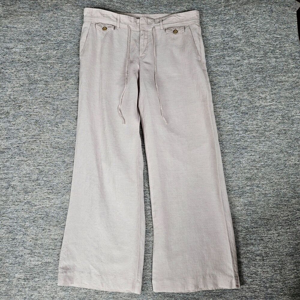 Gap Pants Women's 12 Beige Linen Blend Drawstring Wide Leg Relaxed Fit Casual